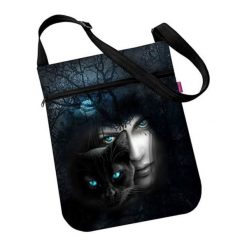 Torebka "Joy" w kolorze czarnym ze wzorem - (S)31,5 x (W)39 cm. Czarne torby na ramię Bertoni, bez wzorów, z materiału, na ramię, bez dodatków. W wyprzedaży za 49.95 zł.