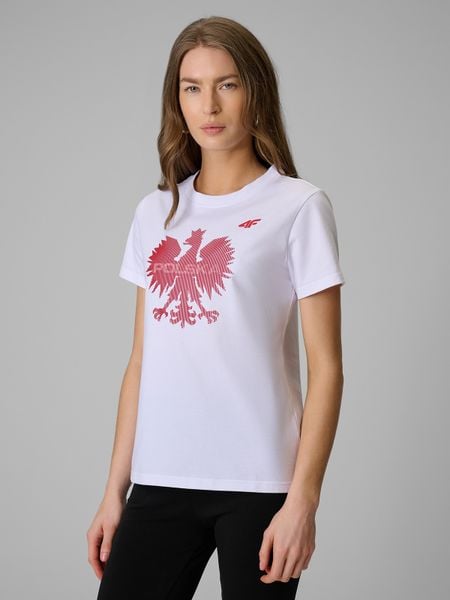 4F Koszulka kibica damska - biała S. Białe koszulki sportowe 4f, bez wzorów, z bawełny, bez ramiączek. Za 79.99 zł.