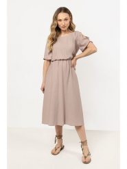 Awama Sukienka w kolorze beżowym rozmiar: XL. Brązowe sukienki Awama, xl, bez wzorów, bez kołnierzyka, bez ramiączek, midi. Za 158.10 zł.