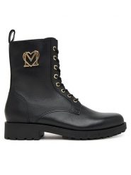 LOVE MOSCHINO Trzewiki JA24254G0NIA0000 Czarny. Czarne botki Love Moschino, bez wzorów, ze skóry, bez obcasa, na płaskiej podeszwie, bez zapięcia. Za 1,279.00 zł.