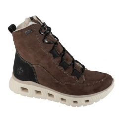 Buty Rieker Booties M6012-2 brązowe. Brązowe botki bez wzorów, z gumy, bez obcasa, bez zapięcia. Za 490.62 zł.