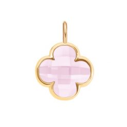 Zawieszka Mini Icons koniczyna z mlecznoróżowym kryształem, pozłacana. Białe bransoletki Lilou, pozłacane. Za 99.00 zł.