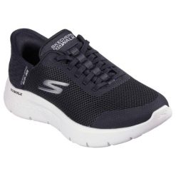 Buty sportowe Sneakersy damskie, Slip-Ins: GO WALK Flex - Grand Entry. Białe obuwie sportowe Skechers, z materiału, bez zapięcia, trekkingowe. Za 339.99 zł.