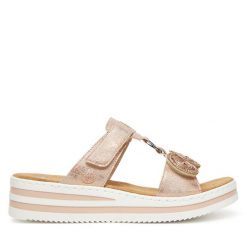 Klapki Rieker. Czerwone klapki Rieker, bez wzorów, bez obcasa. Za 329.99 zł.