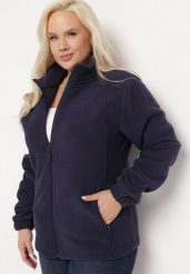 Granatowa Bluza na Suwak o Klasycznym Kroju z Kołnierzem i Kieszeniami Lathmini. Niebieskie bluzy Born2be, xl, bez wzorów, bez kaptura. Za 99.99 zł.