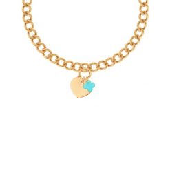 Naszyjnik z pozłacanym sercem i okrągłą koniczyną z turkusową emalią. Żółte naszyjniki Lilou, z turkusem, pozłacane. Za 583.00 zł.