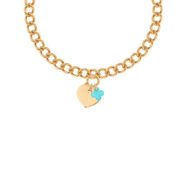 Naszyjnik z pozłacanym sercem i okrągłą koniczyną z turkusową emalią. Żółte naszyjniki Lilou, z turkusem, pozłacane. Za 583.00 zł.