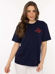 Zwillingsherz Koszulka "Feel Good Club" w kolorze granatowym rozmiar: S/M. Niebieskie bluzki Zwillingsherz, m, bez wzorów, z bawełny, bez kołnierzyka, bez ramiączek. Za 82.99 zł.