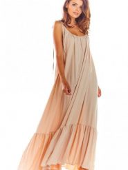 Sukienka Model A307 Beige - awama. Brązowe sukienki Awama, na lato, uniwersalny, bez wzorów, z elastanu, bez kołnierzyka, bez ramiączek, oversize. Za 340.97 zł.