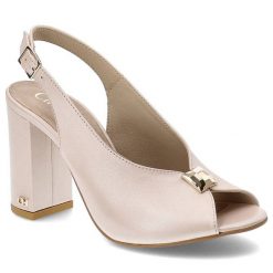 Różowe Sandały Chebello Skórzane Buty Damskie. Czerwone sandały CheBello, bez wzorów, ze skóry, eleganckie, bez obcasa, na obcasie, bez zapięcia. Za 319.00 zł.