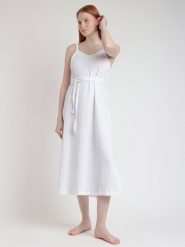 Admas Sukienka w kolorze białym rozmiar: XL. Białe sukienki Admas, na co dzień, xl, bez wzorów, z tkaniny, bez kołnierzyka, bez ramiączek, midi, proste. Za 86.99 zł.