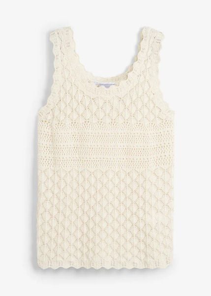 Top dzianinowy. Czarne topy bonprix, bez wzorów, z bawełny, bez kołnierzyka, bez ramiączek. Za 77.99 zł.