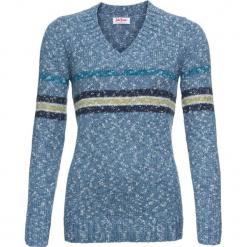 Sweter z dekoltem w serek bonprix niebieski w paski. Swetry marki bonprix. Za 44.99 zł.