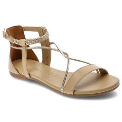 Beżowe Sandały Damskie Tamaris Modne Letnie Buty. Brązowe sandały Tamaris, bez wzorów, eleganckie, bez obcasa, bez zapięcia. Za 259.00 zł.