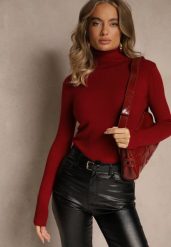 Bordowy Golf Dopasowany Ungase. Czerwone golfy Renee, uniwersalny, bez wzorów, z jeansu, bez ramiączek. Za 49.99 zł.