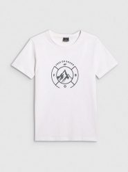 4F Koszulka w kolorze białym rozmiar: L. Białe bluzki 4f, l, bez wzorów, z bawełny, bez kołnierzyka, bez ramiączek. Za 52.30 zł.