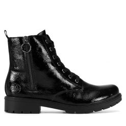 Botki Rieker. Czerwone botki Rieker, bez wzorów, bez obcasa, na słupku, bez zapięcia. Za 349.99 zł.