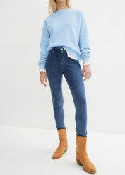 Legginsy w optyce dżinsowych. Niebieskie legginsy bonprix, bez wzorów, z jeansu. Za 199.99 zł.