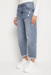 Niebieskie Jeansy o Kroju Boyfriend Zdobione Przetarciami Hanorie. Niebieskie jeansy Born2be, na co dzień, l, z aplikacjami, z jeansu. Za 119.99 zł.