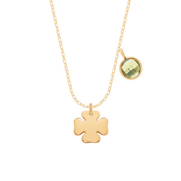 Naszyjnik z pozłacaną koniczyną i zielonym kryształem. Żółte naszyjniki Lilou, pozłacane. Za 323.00 zł.