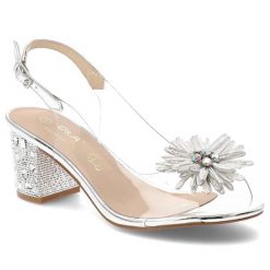 Sandały damskie S.Barski, cholewka z tworzywa zapinane na sprzączkę ozdobna aplikacja regulowany pasek stabilny obcas elegancki fason, srebrne, MR61-. Szare sandały S.BARSKI, z aplikacjami, eleganckie, bez obcasa, na obcasie, bez zapięcia. Za 199.00 zł.