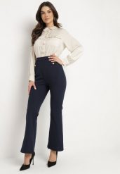 Granatowo-Beżowy Elegancki Kombinezon z Koszulową Górą z Wiązaniem i Ozdobnymi Guzikami Noriti. Niebieskie sukienki Born2be, do pracy, l, bez wzorów, biznesowe, bez kołnierzyka, bez ramiączek, koszulowe. Za 149.99 zł.