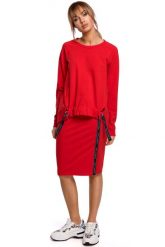 Asymetryczna Bluza z Lampasami - Czerwona. Czerwone bluzy MOE, l, bez wzorów, z bawełny, bez kaptura. Za 229.90 zł.