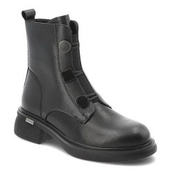 Botki damskie D&A by S.Barski o klasycznym fasonie z ozdobnymi paskami i geometrycznymi detalami na niskim stabilnym obcasie czarne, MK62-7030 Black. Czarne botki S.BARSKI, bez wzorów, z jeansu, bez obcasa, na obcasie, bez zapięcia. Za 229.00 zł.