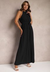 Czarny Kombinezon z Dekoltem Typu Halter i Gumką w Talii Zolefia. Czarne sukienki Renee, bez wzorów, eleganckie, bez kołnierzyka, bez ramiączek. Za 119.99 zł.