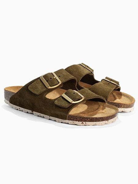 BACKSUN Skórzane klapki "Bali" w kolorze khaki rozmiar: 37. Brązowe klapki Backsun, bez wzorów, ze skóry, z otwartym noskiem, bez obcasa. Za 149.95 zł.