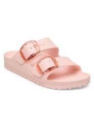 Birkenstock Klapki "Arizona Big Buckle" w kolorze jasnoróżowym rozmiar: 40. Różowe klapki Birkenstock, bez wzorów, z otwartym noskiem, bez obcasa. Za 239.95 zł.
