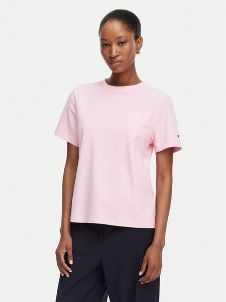 Tommy Hilfiger T-Shirt Th Script WW0WW49941 Różowy jasny Regular Fit. Czerwone t-shirty TOMMY HILFIGER, s, bez wzorów, z bawełny, bez kołnierzyka, bez ramiączek. Za 137.99 zł.