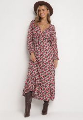 Czerwono-Czarna Rozkloszowana Sukienka z Wiskozy i Wiązanym Paskiem Rosalima. Czerwone sukienki Born2be, l, bez wzorów, z materiału, bez kołnierzyka, bez ramiączek, maxi, kopertowe. Za 89.99 zł.