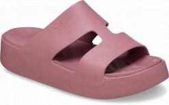 Klapki Dla Dorosłych Crocs Getaway Platform H-strap. Czerwone klapki Crocs, bez wzorów, z materiału, bez obcasa. Za 139.99 zł.