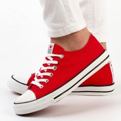 Czerwone trampki damskie La.Fi 280055r. Czerwone trampki La.Fi, bez wzorów, z tkaniny, bez zapięcia. W wyprzedaży za 59.25 zł.
