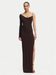 Elisabetta Franchi Sukienka wieczorowa AB-R47-62E2-V520 Brązowy Slim Fit. Brązowe sukienki Elisabetta Franchi, bez wzorów, z wiskozy, wizytowe, bez kołnierzyka, bez ramiączek. Za 2,209.00 zł.