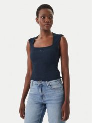 Tommy Jeans Top Smock Seersucker DW0DW22220 Granatowy Slim Fit. Niebieskie topy Tommy Jeans, xxs, bez wzorów, z jeansu, bez kołnierzyka, bez ramiączek. Za 149.99 zł.