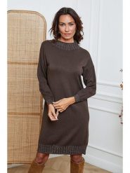 So Cachemire Sukienka dzianinowa "Linoa" w kolorze brązowym rozmiar: M. Brązowe sukienki So Cachemire, na co dzień, m, bez wzorów, z dzianiny, bez kołnierzyka, bez ramiączek, midi, proste. Za 178.79 zł.