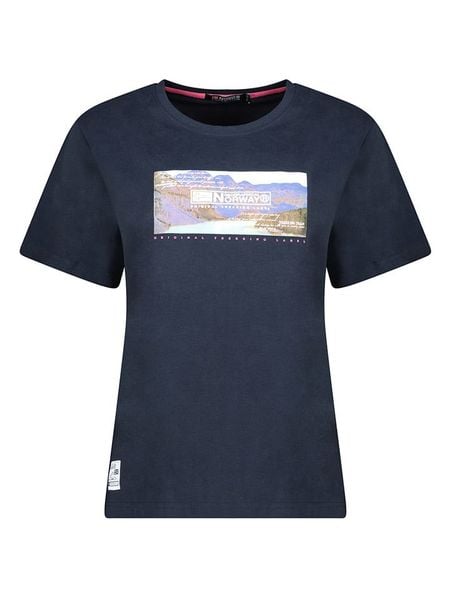 Geographical Norway Koszulka w kolorze granatowym rozmiar: S. Niebieskie bluzki Geographical Norway, s, bez wzorów, z bawełny, bez kołnierzyka, bez ramiączek. Za 56.79 zł.