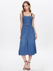 Pinko Sukienka jeansowa Attaccante PE 23 PDEN 100700 A0ML Niebieski Regular Fit. Niebieskie sukienki Pinko, bez wzorów, z bawełny, bez kołnierzyka, bez ramiączek. Za 1,459.00 zł.