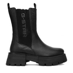 Sztyblety G-Star Raw. Czarne botki G-Star Raw, bez wzorów, bez obcasa, na płaskiej podeszwie, bez zapięcia. Za 399.99 zł.