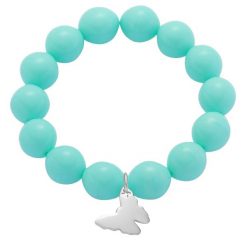 Bransoletka z posrebrzanym motylem na kryształowych dużych miętowych kulkach. Zielone bransoletki Lilou, posrebrzane. Za 144.00 zł.