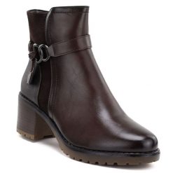 Botki damskie ocieplane na klocku brązowe Potocki SZ12873. Brązowe botki POTOCKI, bez wzorów, ze skóry ekologicznej, bez obcasa, bez zapięcia. Za 179.99 zł.