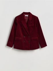 Sztruksowa marynarka dwurzędowa - mahoniowy. Brązowe marynarki i żakiety Reserved, l, bez wzorów, z bawełny. Za 259.99 zł.