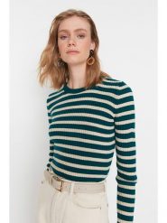 Trendyol Sweter w kolorze ciemnozielono-kremowym rozmiar: M. Brązowe swetry Trendyol, m, bez wzorów, bez ramiączek. Za 47.82 zł.