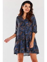 Awama Sukienka w kolorze granatowym ze wzorem rozmiar: L/XL. Niebieskie sukienki Awama, l, bez wzorów, bez kołnierzyka, bez ramiączek, mini. Za 187.45 zł.