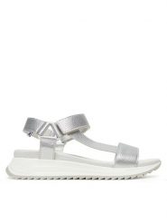 Rieker Sandały W2951-90 Srebrny. Szare sandały Rieker, bez wzorów, ze skóry, bez obcasa, na koturnie, bez zapięcia. Za 349.99 zł.