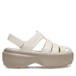 Sandały Crocs. Szare sandały Crocs, bez wzorów, bez obcasa, na płaskiej podeszwie, bez zapięcia. Za 229.99 zł.