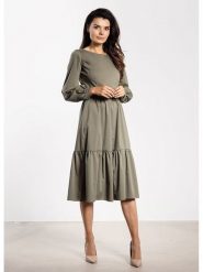 Awama Sukienka w kolorze khaki rozmiar: M. Brązowe sukienki Awama, m, bez wzorów, bez kołnierzyka, bez ramiączek, midi. Za 152.98 zł.