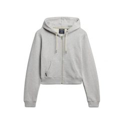 Damska krótka bluza z kapturem z zamek i logo Superdry Essential. Szare bluzy Superdry, bez wzorów, z kapturem. Za 321.30 zł.